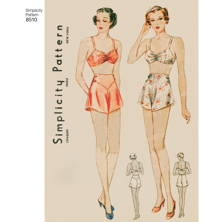 1930èrne vintage lingeri BH og trusser snitmønster Simplicity 8510
