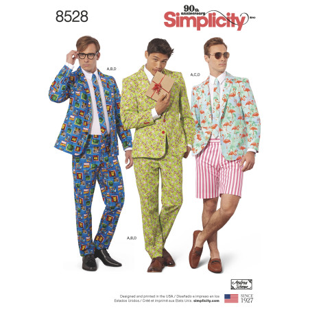 Jakkesæt , shorts og slips snitmønster Simplicity 8528