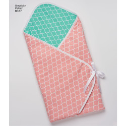 Babyhue m/sløjfe , tørklæde og tæppe snitmønste Simplicity 8537r