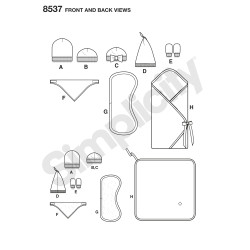 Babyhue m/sløjfe , tørklæde og tæppe snitmønste Simplicity 8537r