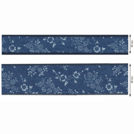 Lys denimblå bånd m/hvide blomster