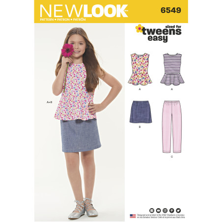 Pigenederdel  bluse  og bukser snitmønster Newlook 6549