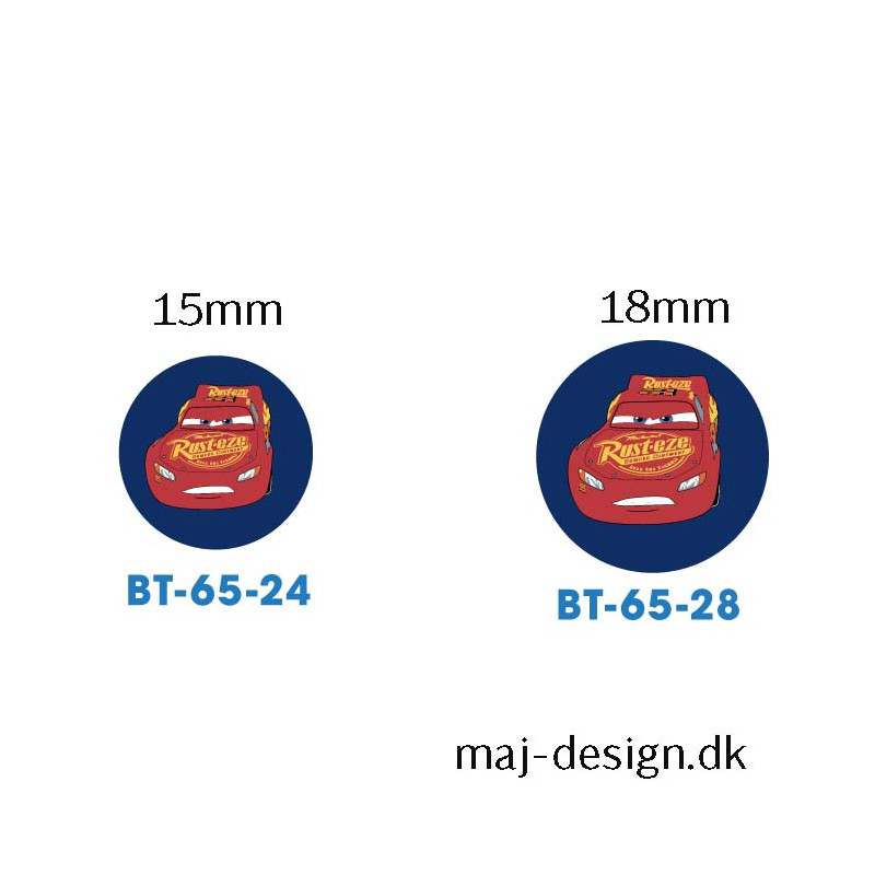 Cars knap med øje, 6 stk pr kort