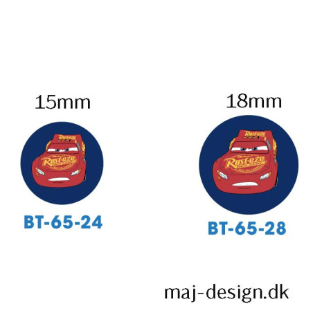 Cars knap med øje, 6 stk pr kort