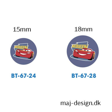 Cars knap med øje, 6 stk pr kort