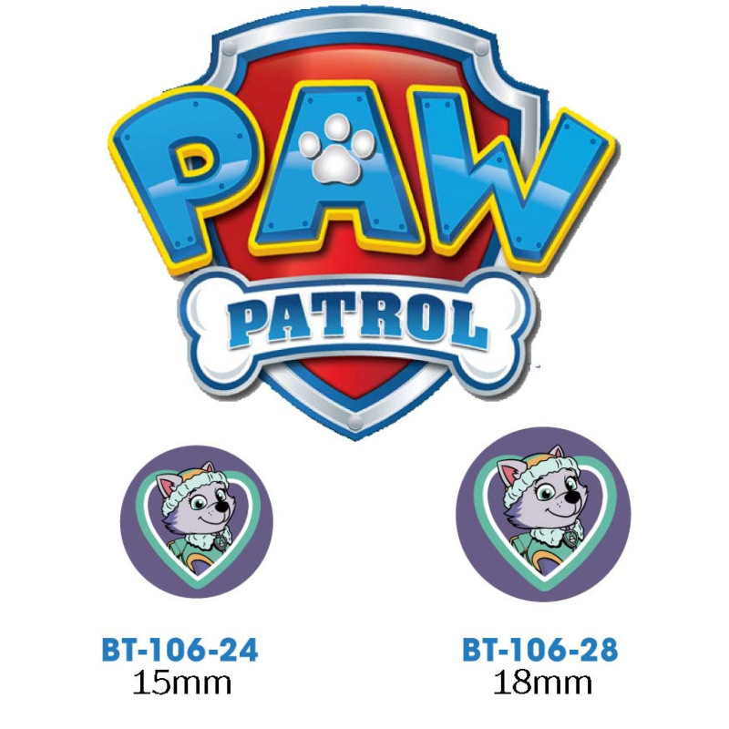 Paw Patrol Everest knap med øje, 6 stk pr kort