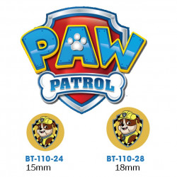 Paw Patrol Rubble knap med øje, 6 stk pr kort