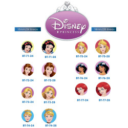 Disney prinsesse knapper med øje, 6 stk pr kort
