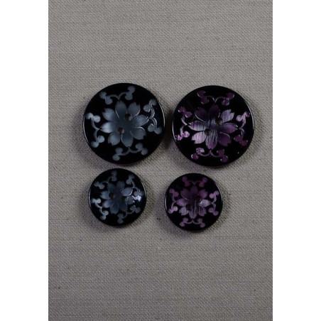 2-huls knap m/pink Blomst, 21mm