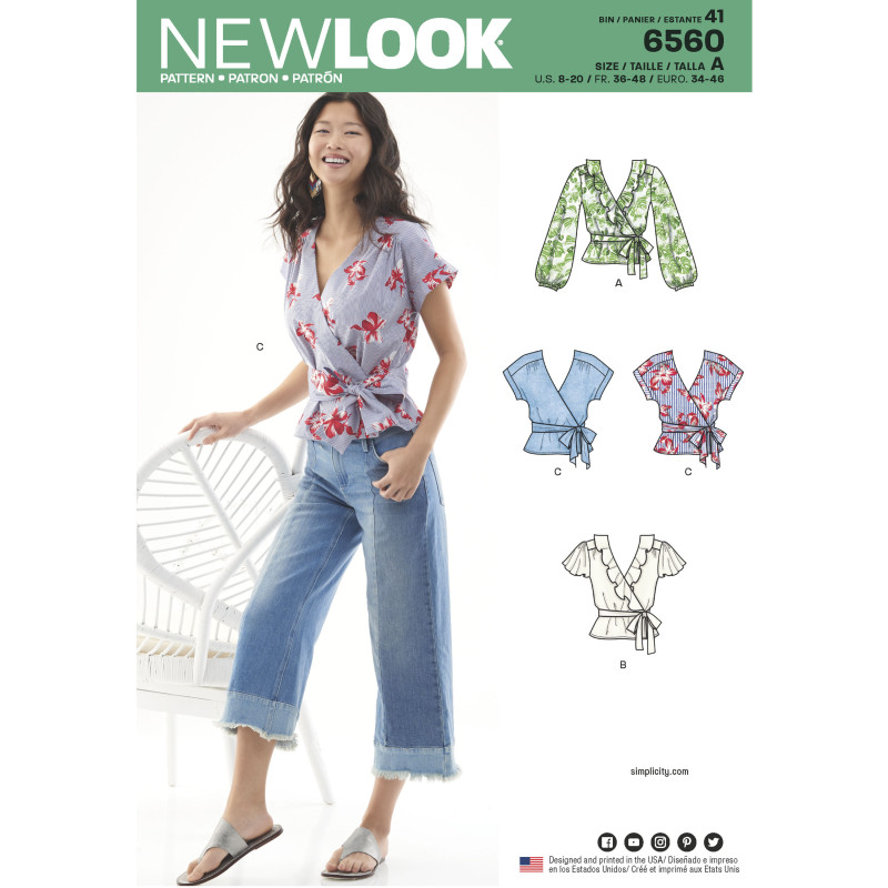 Slå-om bluse New look snitmønster 6560 Slå-om bluse New look snitmønster 6560