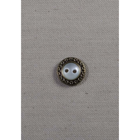 Hvid knap m/kant, 2-huls,15mm