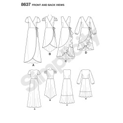 Slå-om kjole m/flæse også plusmode  Simplicity snitmønster 8637