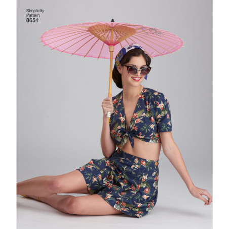 1940érne vintage bluse shorts og nederdel  Simplicity snitmønster 8654