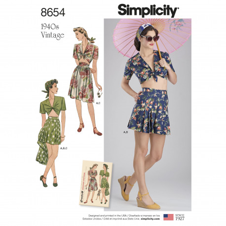 1940érne vintage bluse shorts og nederdel Simplicity snitmønster 8654