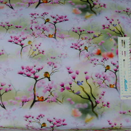 Magnoliatræ m/ fugle Digital print metervare