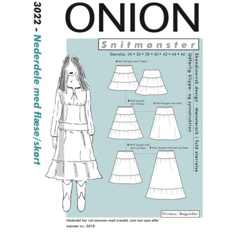 Nederdel m/flæse/skørt Onion snitmønster 3022