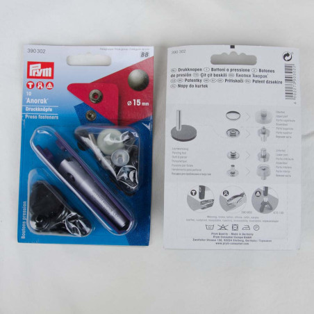 Prym  Anorak trykknapper  15mm sort oxyderet