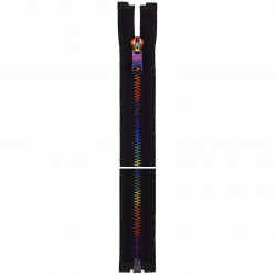 Cose metal Lynlås 6mm, sort med Regnbue farvet kæde, delbar
