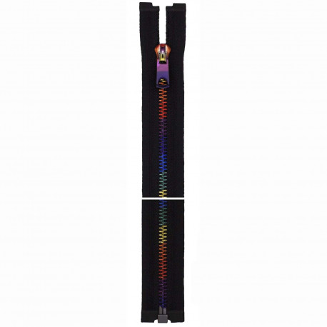 Cose metal Lynlås 6mm, sort med Regnbue farvet kæde, delbar