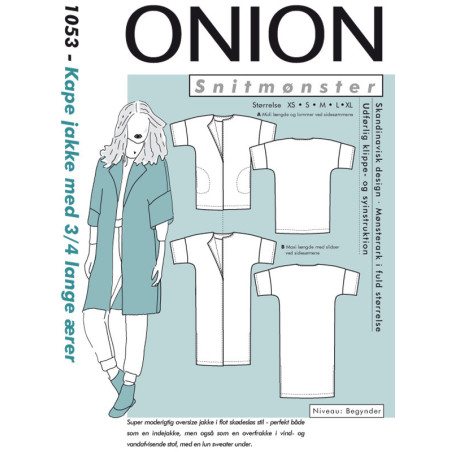 Kape jakke m/ 3/4 lange ærmer Onion snitmønster 1053