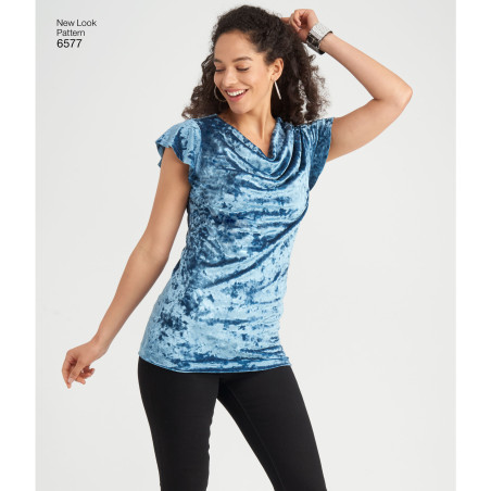 Bluse og kjole m/vandfald New look snitmønster 6577