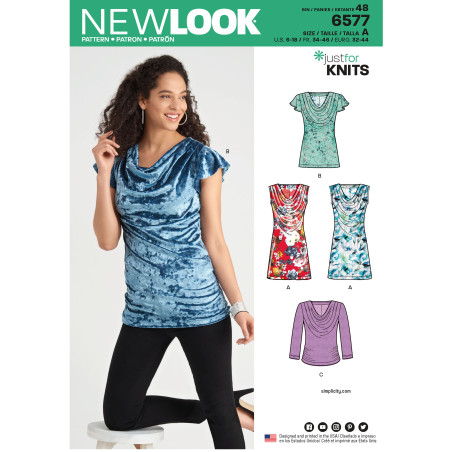 Bluse og kjole m/vandfald New look snitmønster 6577
