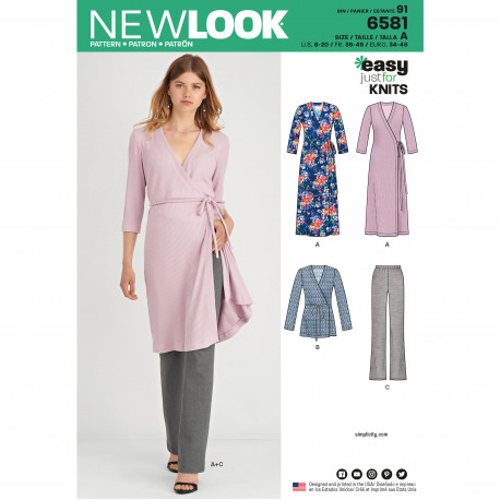 Slå-om kjole, tunika og bukser New look snitmønster easy 6581