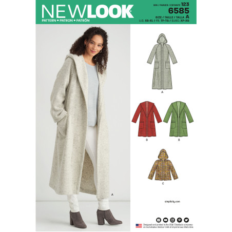 Løs frakke m/hætte New look snitmønster 6585