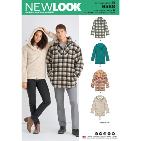 Herre/dame Fleece jakke New look snitmønster 6588