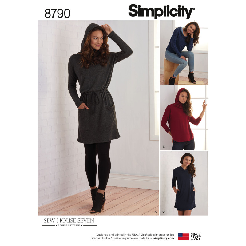 Kjole og hætte tunika snitmønster simplicity 8790