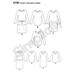 Kjole og hætte tunika snitmønster simplicity 8790