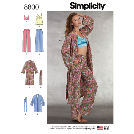 BH-top bukser og morgenkåbe snitmønster Simplicity 8800
