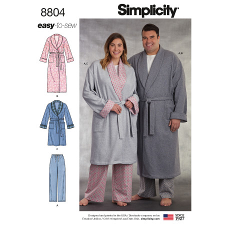 Morgenkåbe og pyjamasbukser  ham og hende snitmønster easy Simplicity 8804