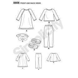 Pyjamas  natkjole  og hjemmesko  børnetøj snitmønster Simplicity 8806