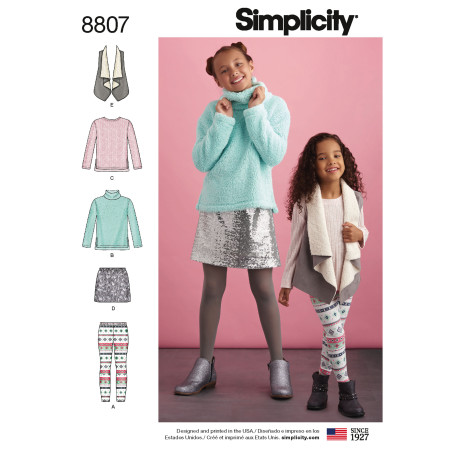 Bluse vest nederdel og leggings snitmønster Simplicity 8807