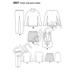 Bluse vest nederdel og leggings snitmønster Simplicity 8807