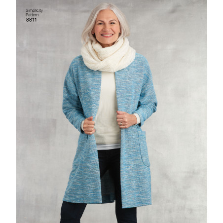 Cotigan og tørklæde snitmønster Simplicity 8811