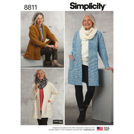 Cotigan og tørklæde snitmønster Simplicity 8811