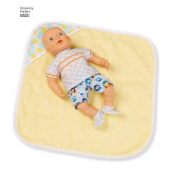 Bæreslynge og dukketøj til 38 cm dukke snitmønster Simplicity 8820