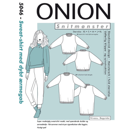 Sweat-shirt m/dybt ærmegab Onion snitmønster 5046