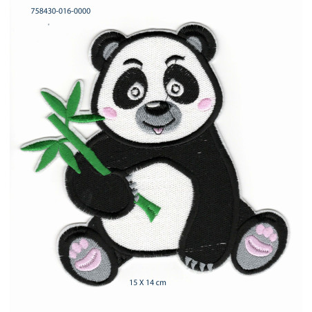 Kæmpe Panda m/bambusgren  Broderet strygemærke15x14 cm