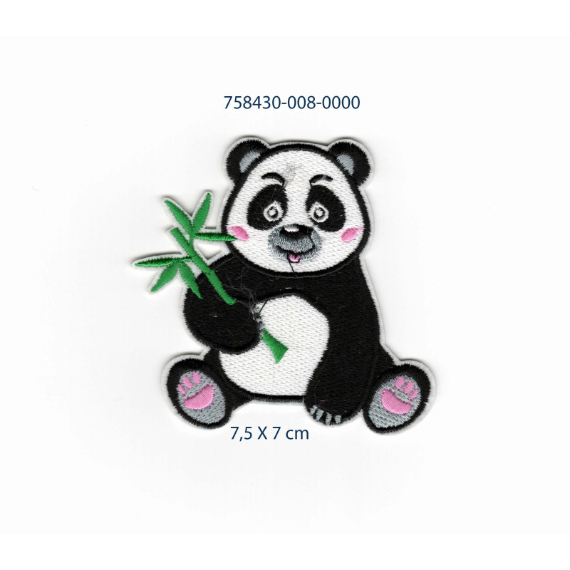 Panda m/bambus gren  Broderet strygemærke 7,5x7 cm