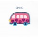 Pink/turkis bus m/palietter strygemærke 5x3 cm