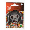 Emoji Abe Mund strygemærke – 7,5 x 6 cm sort og grå abe med smilende emoji ansigt