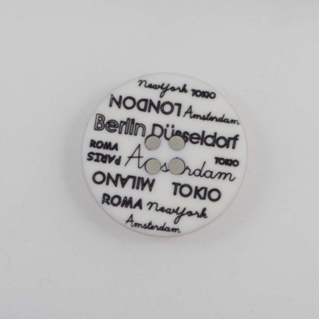Knap 4-hul m/tekst 25mm sort/hvid