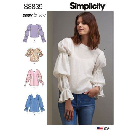 Bluse m/lange ærmer snitmønster  Simplicity  8839