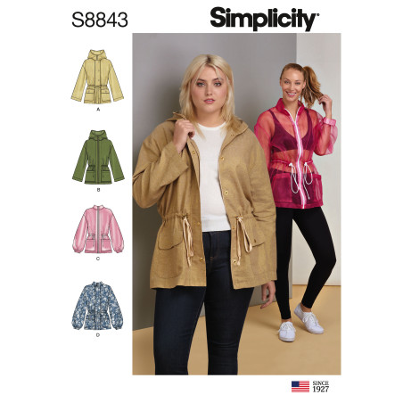 Jakke  m/hætte snitmønster Simplicity 8843