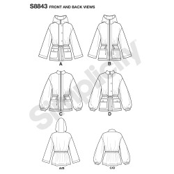 Jakke  m/hætte snitmønster Simplicity 8843