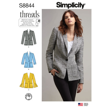 Jakke m/påsat lomme  også plusmode snitmønster Simplicity 8844