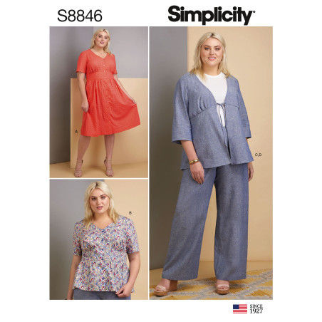 Kjole, bluse og sæt også plusmode snitmønster Simplicity 8846